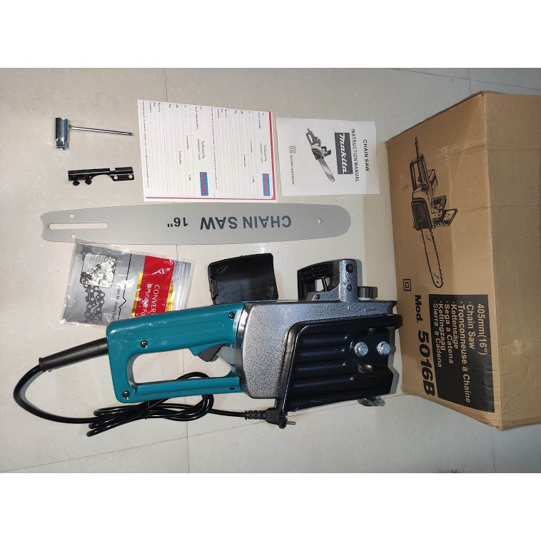Máy cưa xích điện Makita 5016B, Made in Thailand, công suất 3800W, lam 16inch, xích 29 mắt cắt gỗ, bước 3/8inch.
