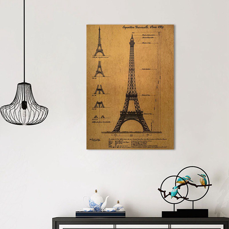 Eiffel Tower nostalgic retro kraft paper poster indoor bar cafe