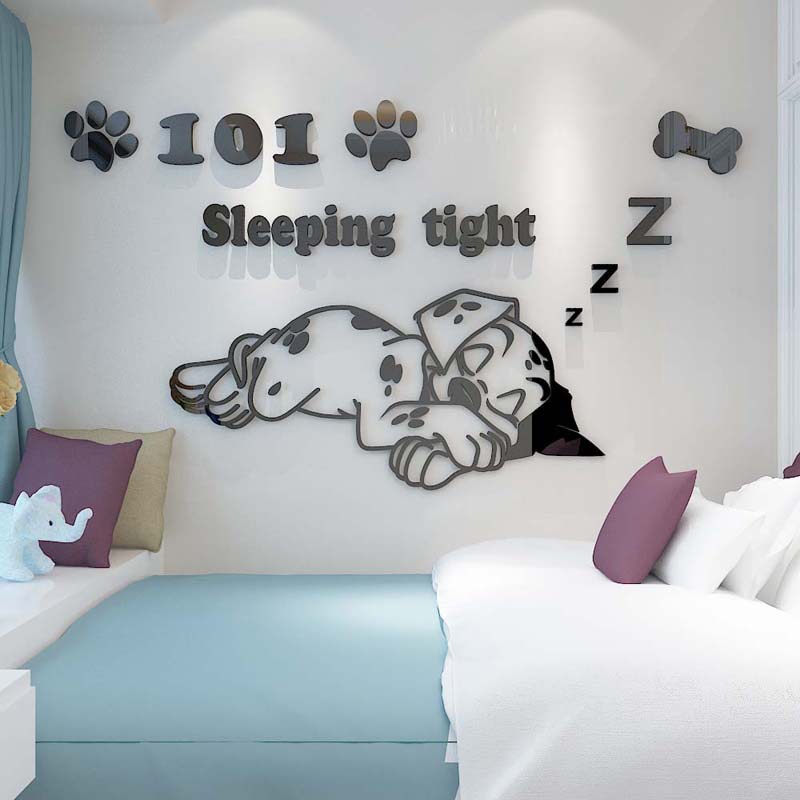 Tranh mica 3d dán tường chú chó snoopy đang ngủ, trang trí tường phòng cho bé, mầm non, mẫu giáo