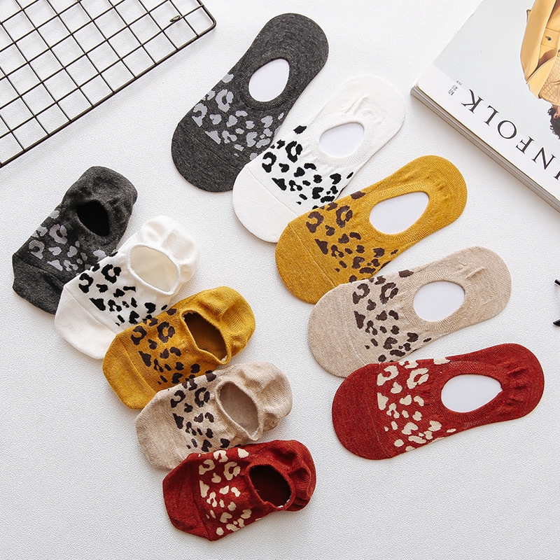 Summer Leopard Print Girls Low Cut Socks Spring Multicolor Fashion Nonslip Cotton Korean Women No Show Socks 1-Pair