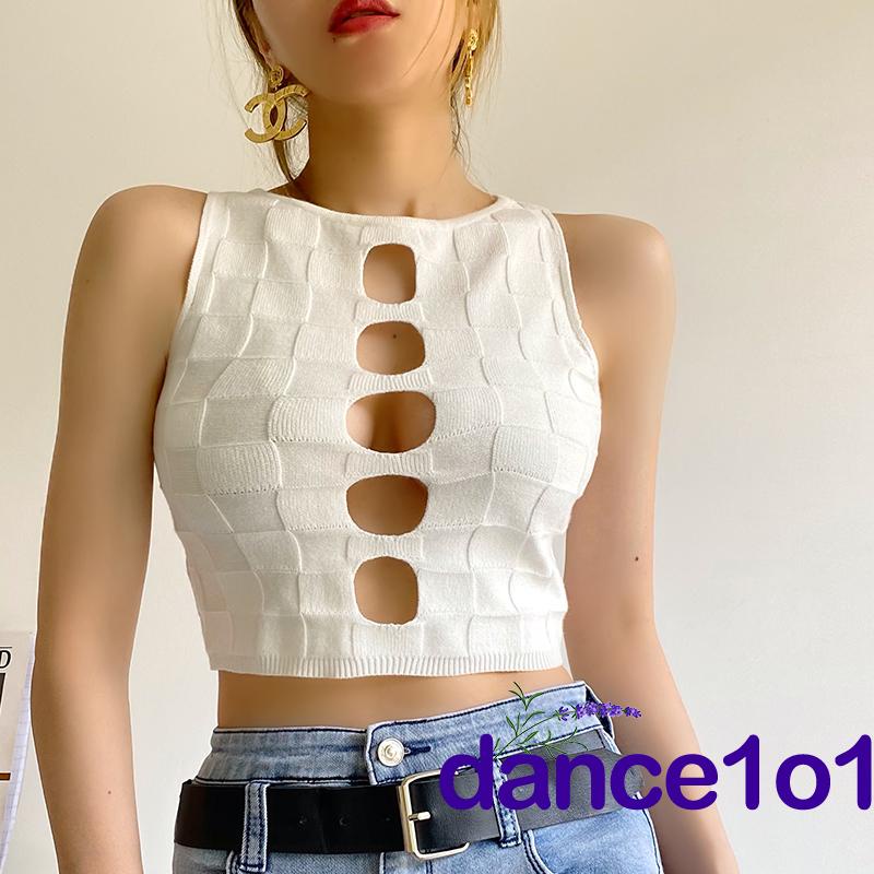 Áo Tank Top Nữ Màu Trơn Thiết Kế Khoét Lỗ Thời Trang Khiêu Vũ1O1-