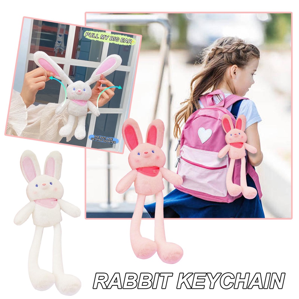 Móc Khóa Thỏ Nhồi Bông Tai Dài Mềm Mại Có Thể Thu Gọn