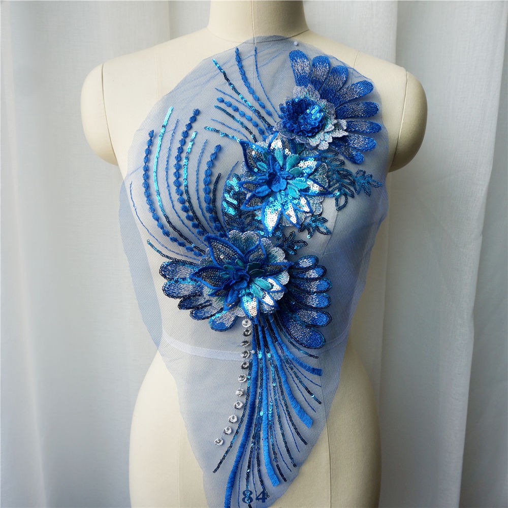 Miếng Vải Ren Thêu Hoa Đính Kim Sa Lông Vũ Cổ Áo Cưới Cho Cô Dâu