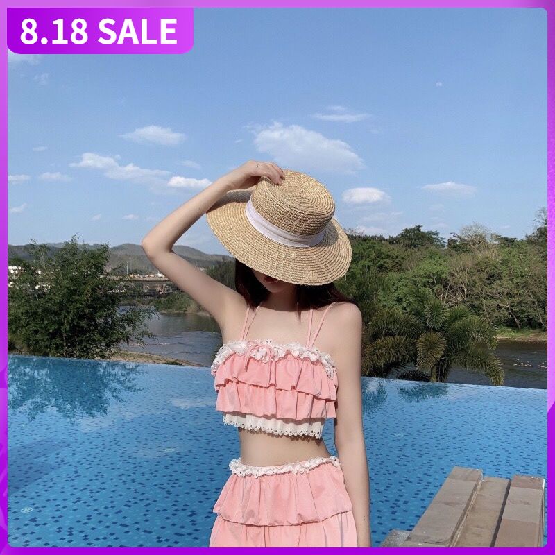 Japanese soft girls  summer new sweet and lovely lace vest design niche swimsuit girl