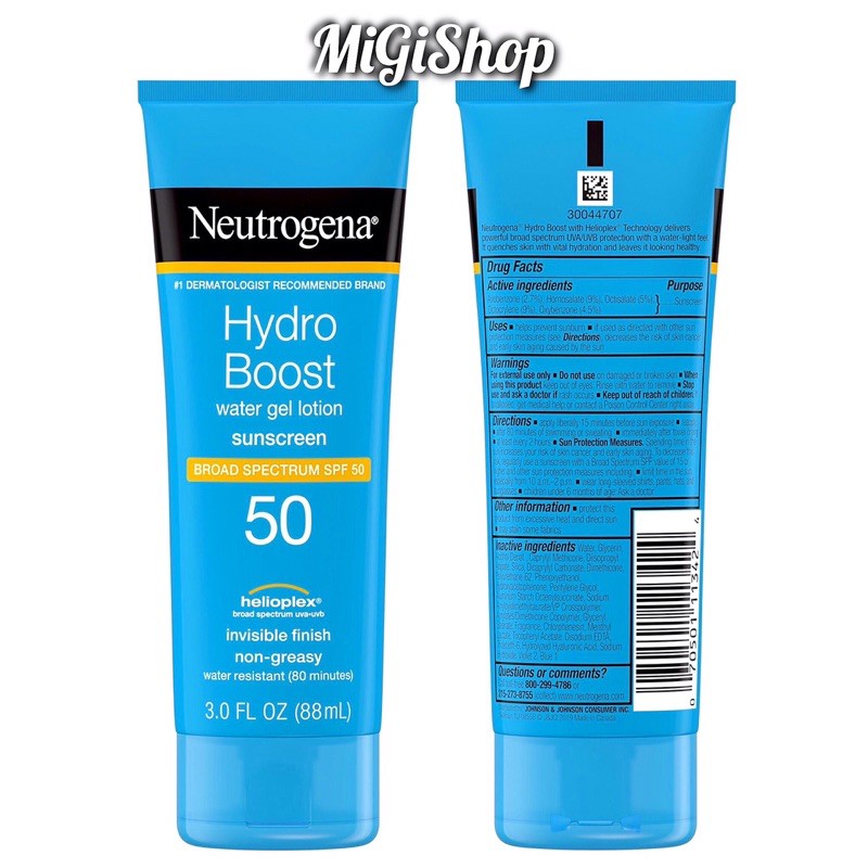 [Hàng Mỹ] Kem Chống Nắng Dưỡng Ẩm Neutrogena Hydro Boost Water Gel Lotion Sunscreen SPF30/SPF50 88ml