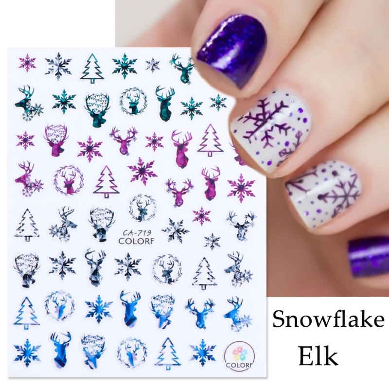 1 Tấm Sticker Dán Móng Họa Tiết Giáng Sinh / Hoạt Hình Ông Già Noel / Người Tuyết / Lông Vũ