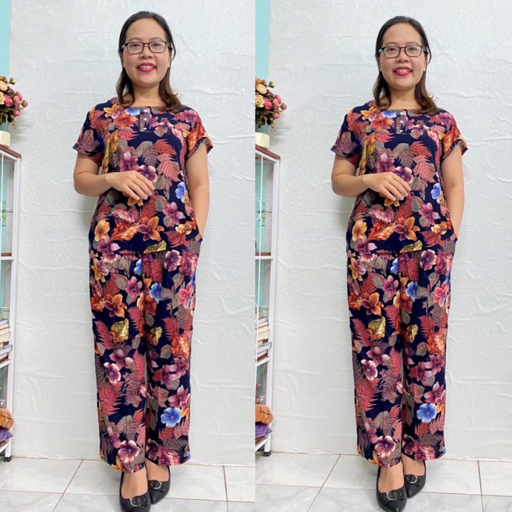 Bộ Lanh Quần Dài Tay Cộc Trung Niên - Bộ Đồ Mặc Nhà Cho Mẹ cho Bà