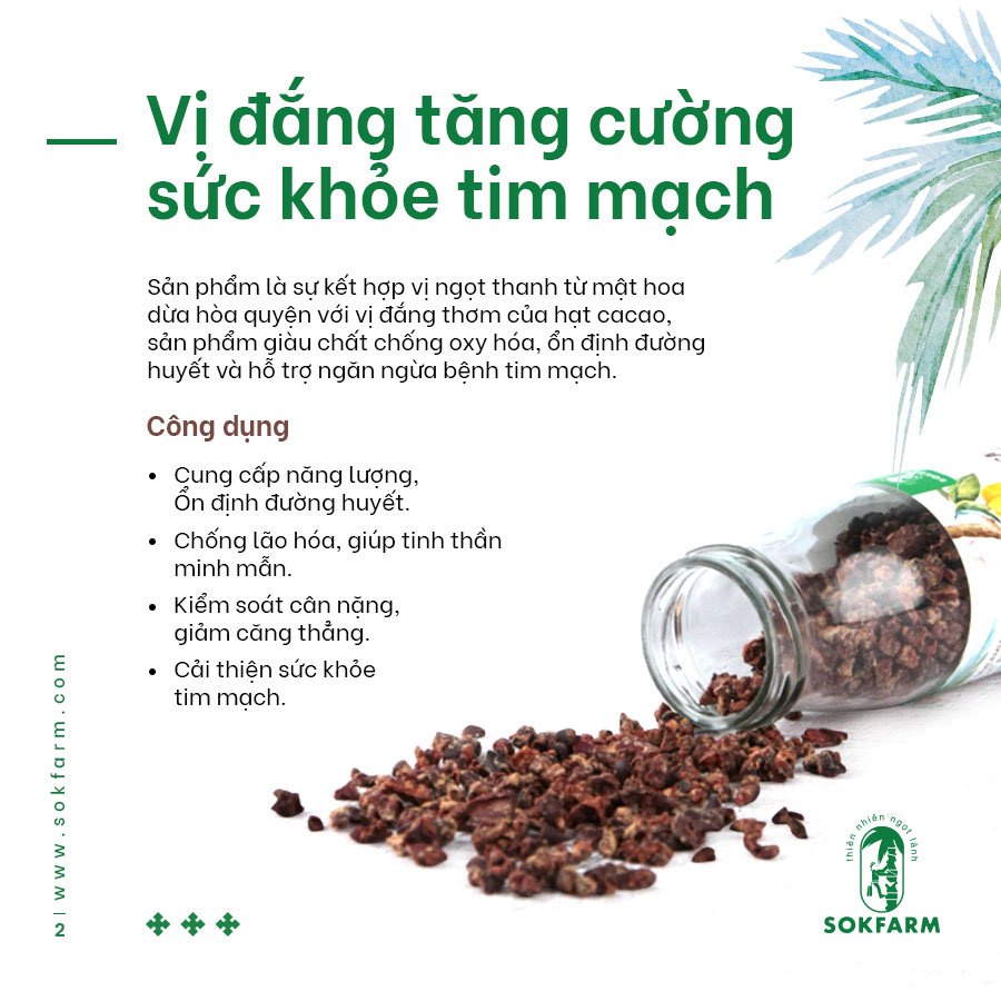 Hạt cacao &amp; Mật Hoa Dừa sokfarm 65gr / hủ