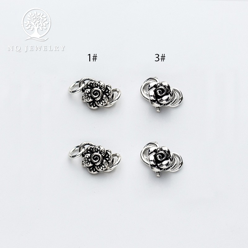 Charm bạc khóa liên kết vòng tay, dây chuỗi hình bông hoa - NQ Jewelry