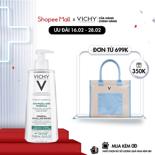 Nước tẩy trang cho da hỗn hợp và da bóng dầu Vichy Mineral Micellar Water Pureté Thermale 400ml