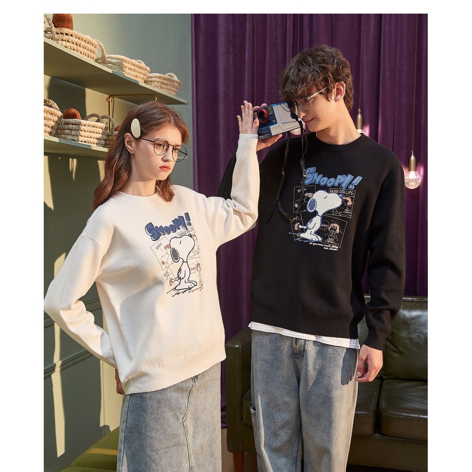 Áo Nỉ Sweater in hình Snoopy dễ thương [FREESHIP] Áo sweater dày dặn, áo sweater nam nữ đẹp,áo đôi đẹp, áo nỉ trắng đen