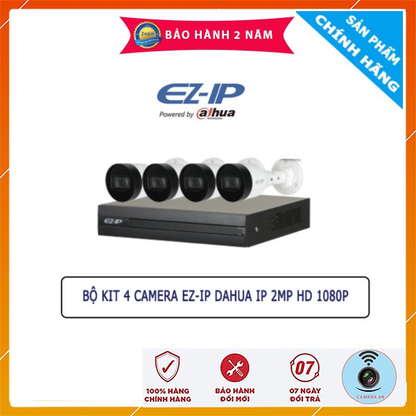 Bộ Kit 4 Camera Wifi EZ-IP Thân ngoài trời NVR1B04HC-4P/E/4-B1B20 hoặc Dome bán cầu trong nhà NVR1B04HC-4P