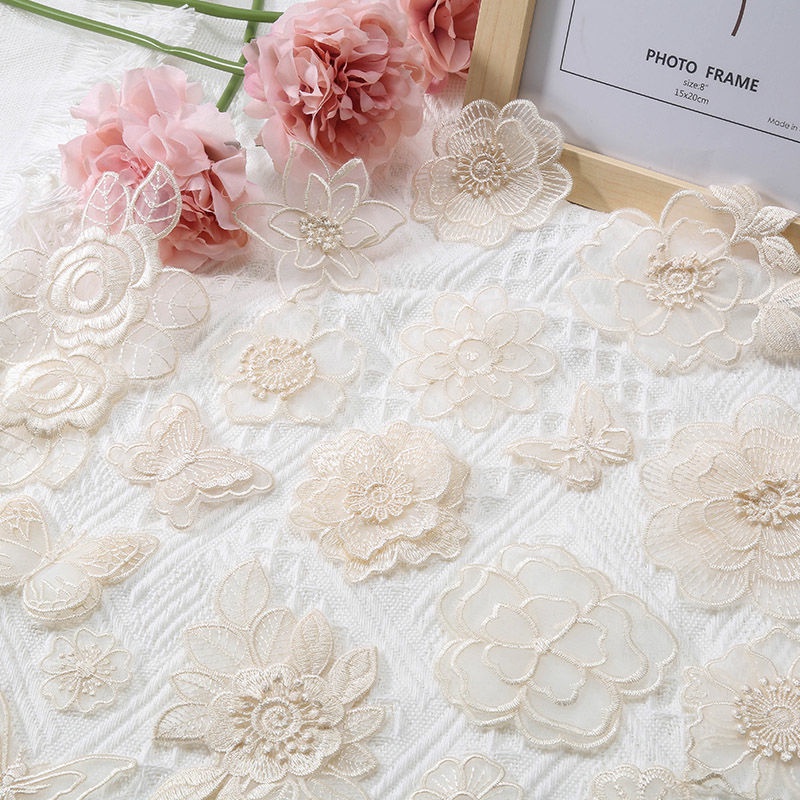 Miếng Dán Vải Voan Màu Be Tự Dính Trang Trí Quần Áo/ Váy