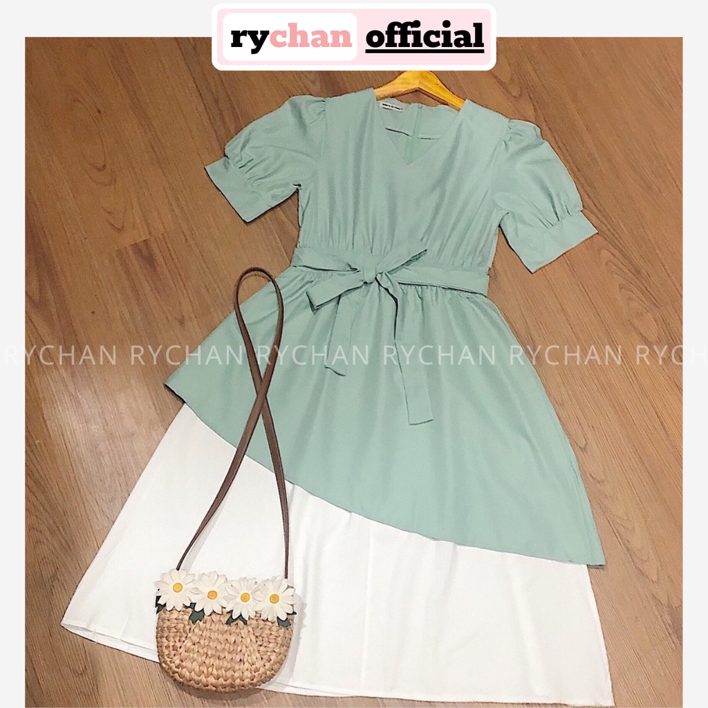 [ẢNH THẬT CUỐI] Đầm Xoè Thiết Kế Cổ Tim Phối Trắng Cột Eo 2 Màu - DX060