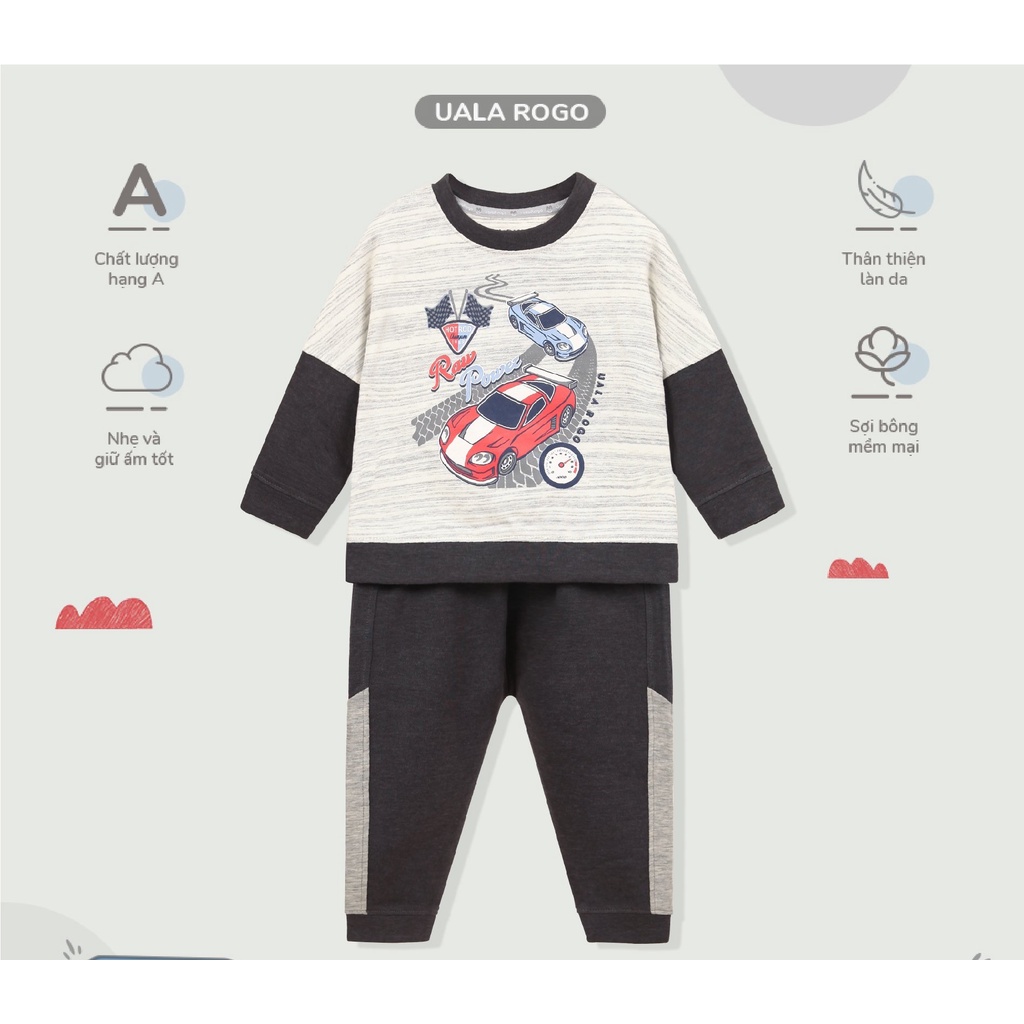 Quần áo bé trai Ualarogo 6 tháng-5 tuổi cotton nỉ mỏng dài tay cổ tròn bo ống cạp chun mềm nhẹ 3935