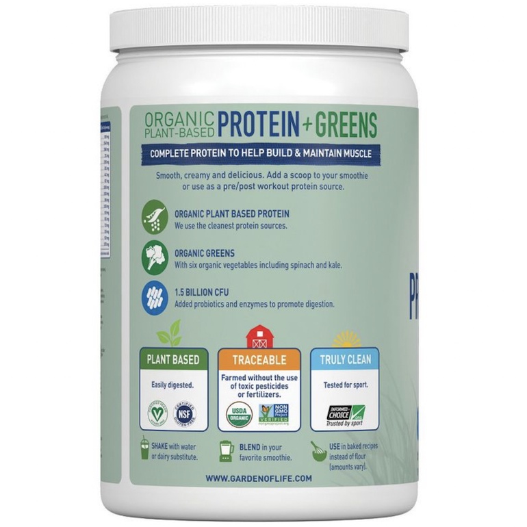 HŨ BỘT ĐẠM - RAU XANH HỮU CƠ Garden of Life Organic Vegan Protein + Greens Shake Mix, VỊ VANILLA, 494g (17.4oz)