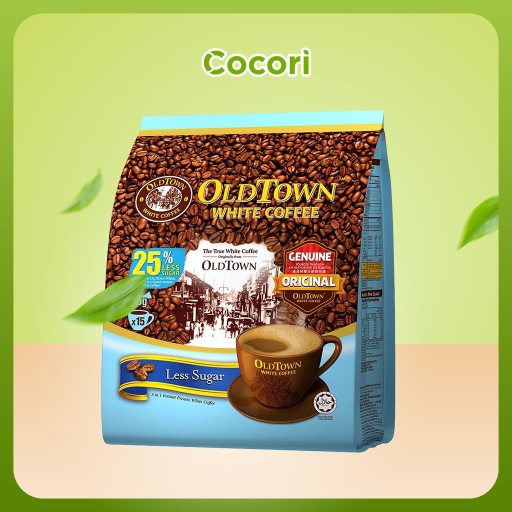 Cà Phê Trắng Oldtown Malaysia White Coffee Cafe Gói Hòa Tan Ít Đường 15 Gói x 40 Gam COCORI