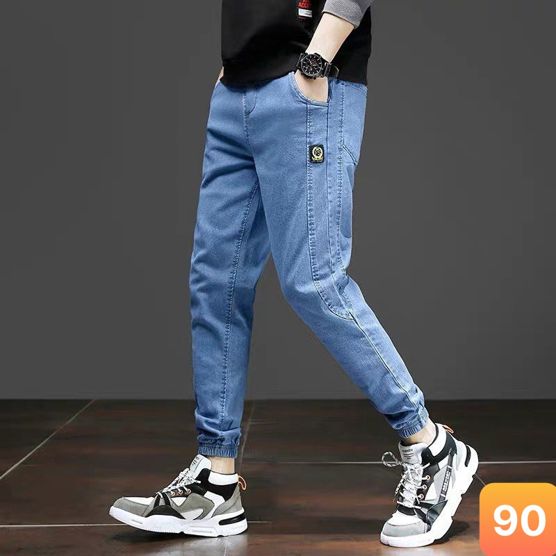 Quần jean nam jogger form bo chân màu xanh đậm trơn không rách gối chất liệu bò jeans cao cấp co dãn 4 chiều đẹp LAVADO6