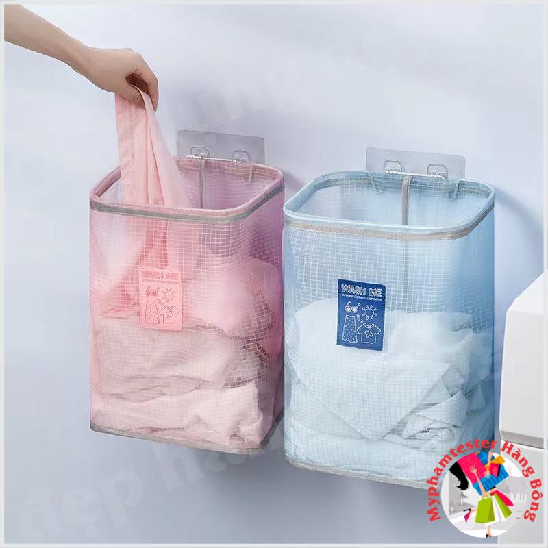 Giỏ đựng quần áo gấp gọn treo dán cường lực