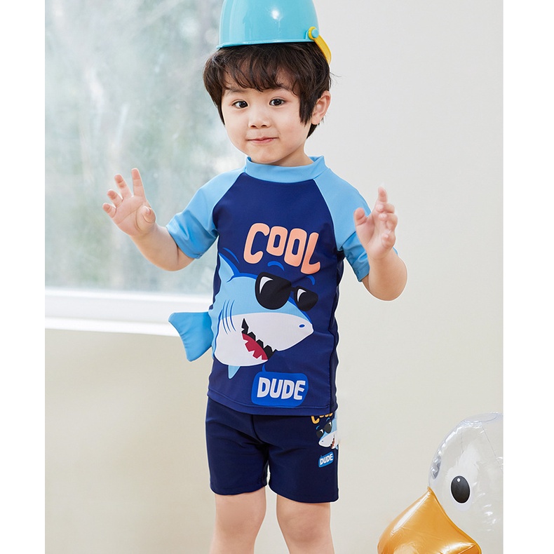 Bộ Đồ Bơi Hai Mảnh In Hình Cá Mập Hoạt Hình Mau Khô Dành Cho Bé Trai 2-10 Tuổi