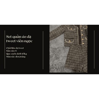Set quần áo dạ tweet viền ngọc 2 màu đen trắng