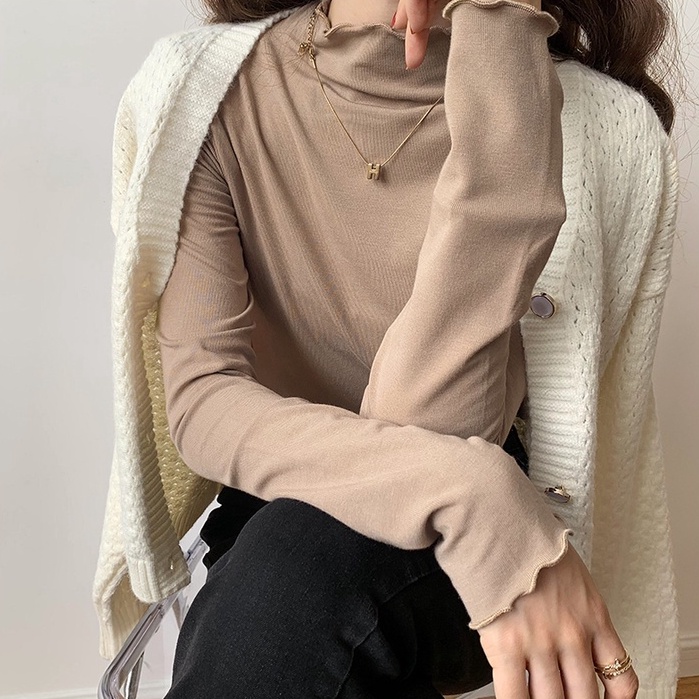 Áo Thun Trơn Tay Dài Viền Cong Mềm Mại Thoải Mái 46435