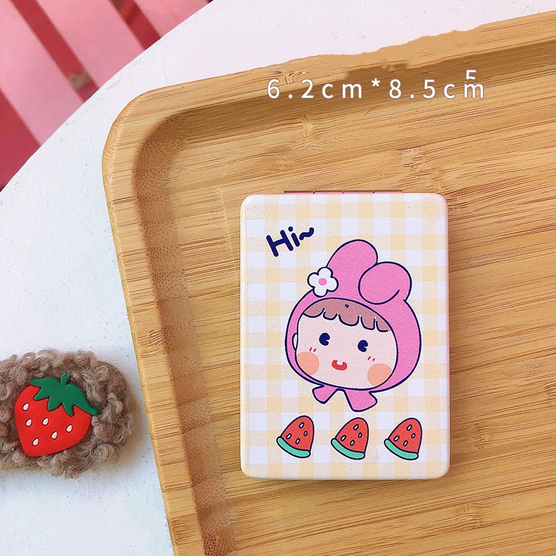 Gương trang điểm cầm tay mini 2 mặt bỏ túi siêu cute, Gương hoạt hình dễ thương