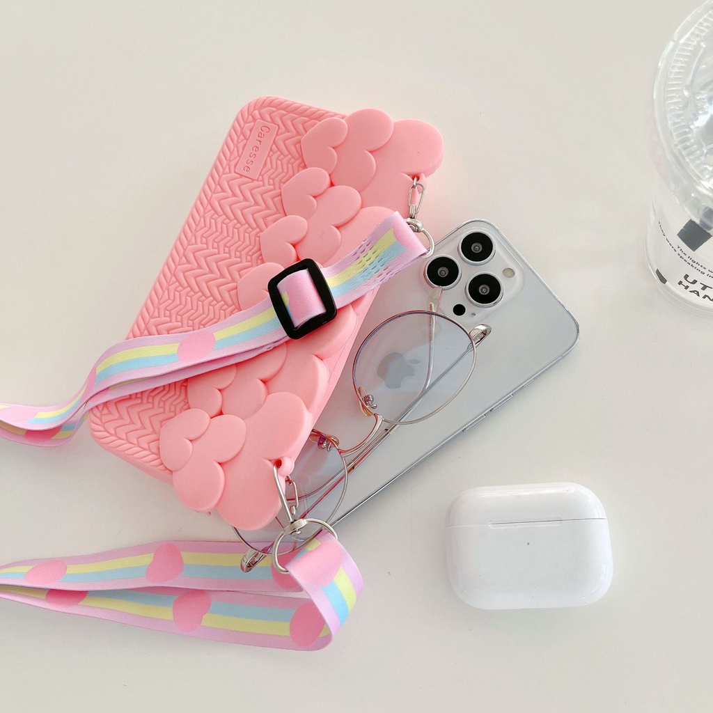 Túi Đeo Chéo Bằng Silicone Họa Tiết Trái Tim Dành Cho Bé Gái