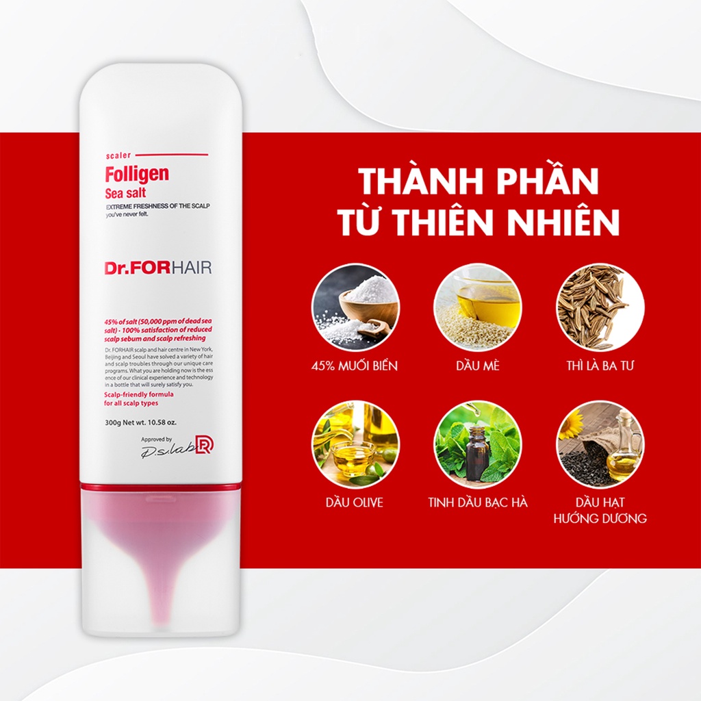 Muối tẩy tế bào chết da đầu, làm sạch dầu nhờn, giảm gãy rụng, tái tạo tóc khoẻ mạnh Dr.FORHAIR Sea Salt Scaler 300g