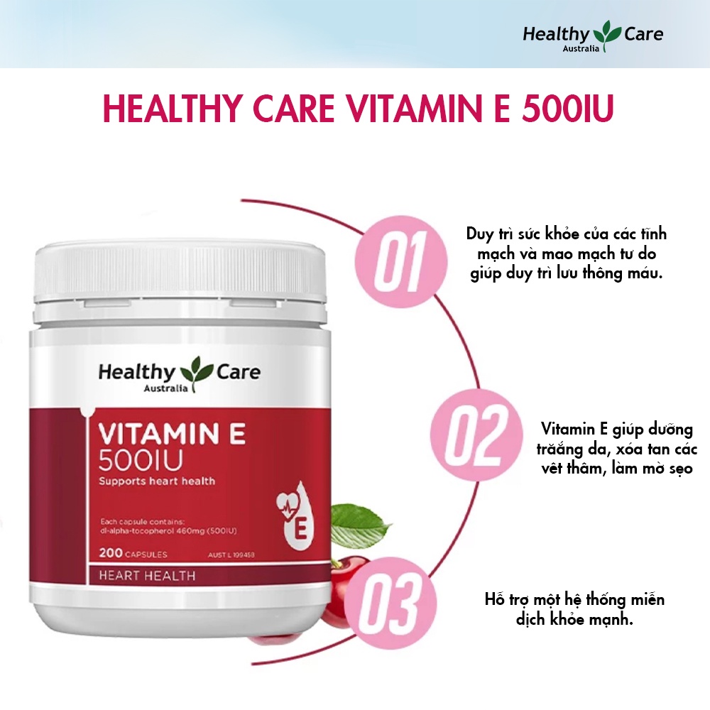 Mầm đậu nành điều hòa nội tiết Healthy Care Super Lecithin 100 viên, Viên uống vitamin E Healthy Care 500IU 200 viên