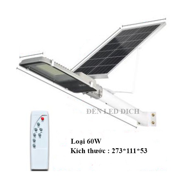 Đèn đường LED 60W năng lượng mặt trời CHÍNH HÃNG DICH có REMOTE TẤM PIN RỜI SÁNG MẠNH, PIN LÂU, BẢO HÀNH 2 NĂM