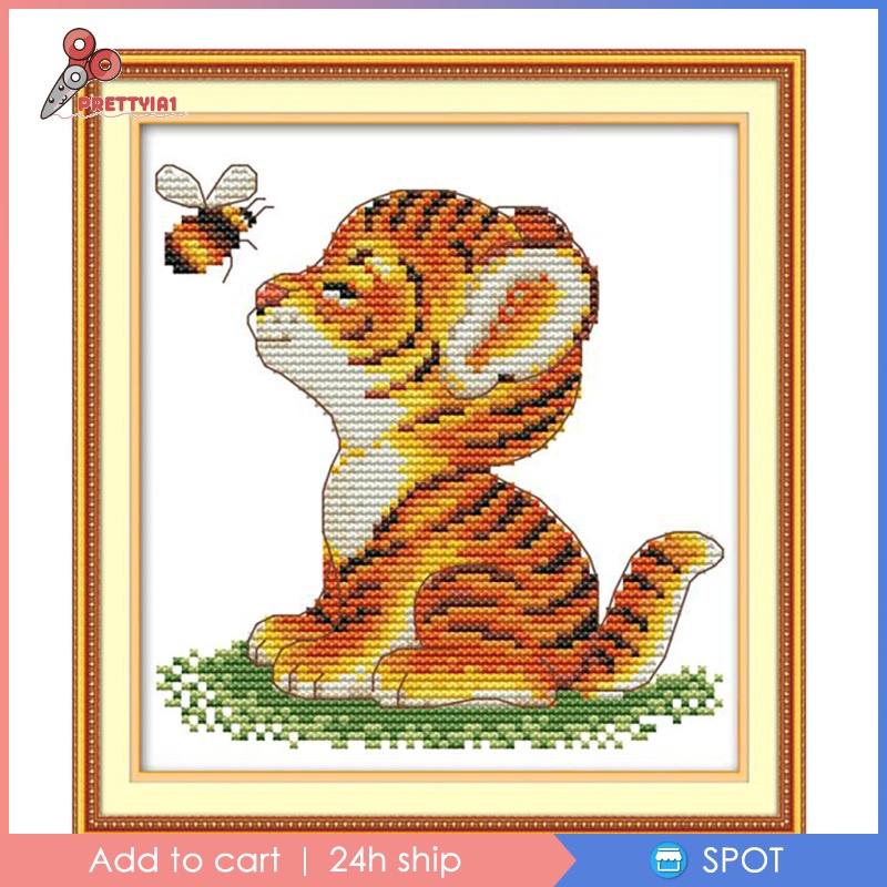 [Prettyia1] Bộ Tranh Thêu Chữ Thập Hình Hổ / Ong Hoạt Hình 11CT 23x24cm