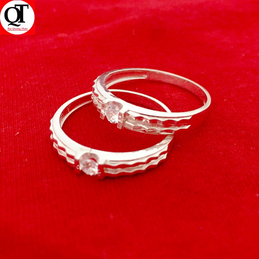 Nhẫn đôi bạc ta đính đá khắc tên miễn phí theo yêu cầu trang sức Bạc Quang Thản - QTND120