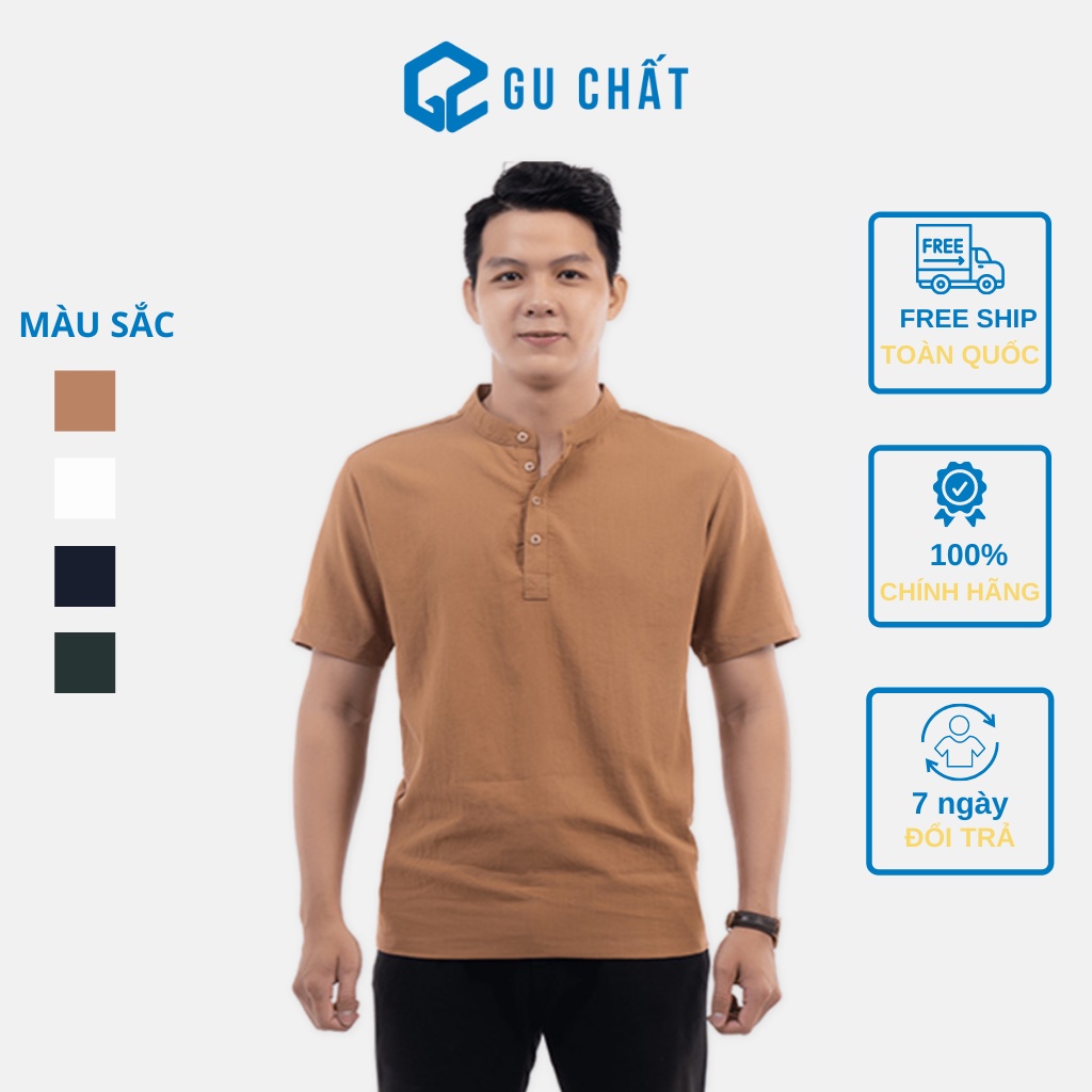 Áo Đũi Nam Cổ Tàu Cộc Tay GU CHẤT, Vải Đũi Đẹp Loại xịn GUD02
