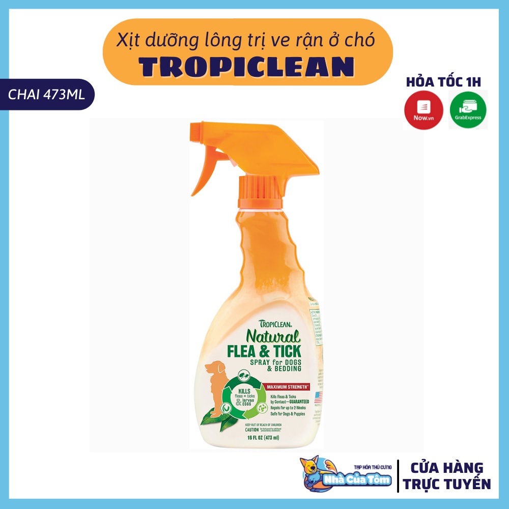 [COMBO] SỮA TẮM &amp; XỊT DƯỠNG LÔNG Tropiclean Flea &amp; Tick | Hỗ trợ ve &amp; bọ chét cho chó
