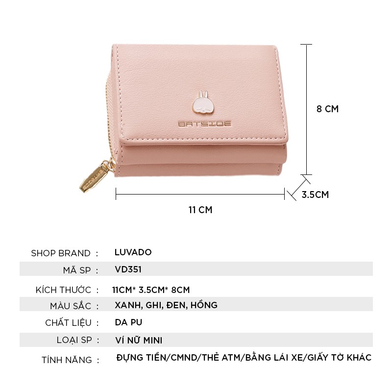 Ví nữ đẹp cầm tay mini cao cấp BATSIOE nhỏ gọn bỏ túi LUVADO VD351 | BigBuy360 - bigbuy360.vn