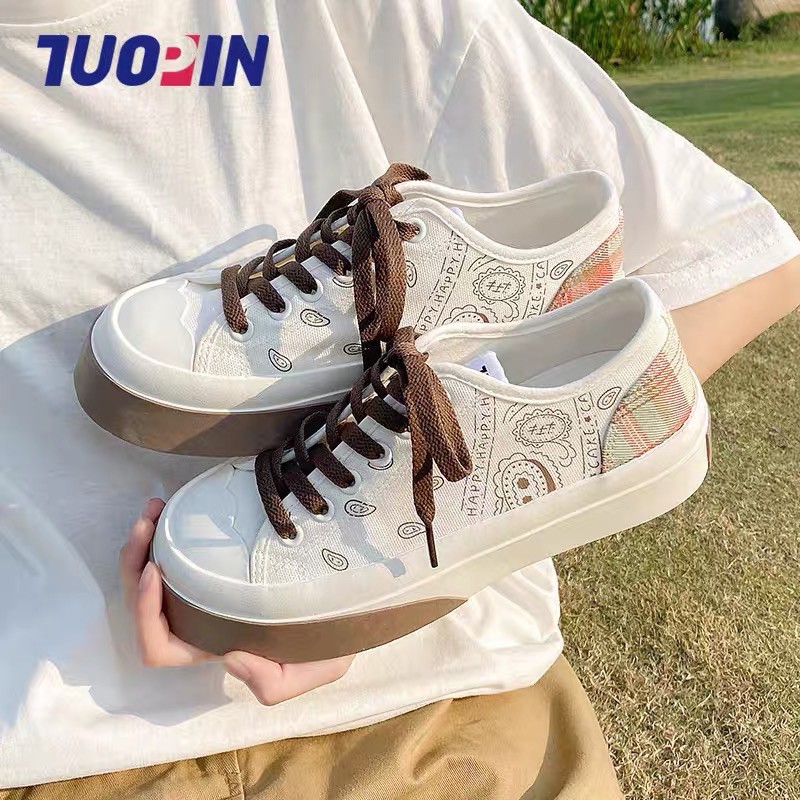 Giày Thể Thao Nữ Độn Đế ❤️FREESHIP❤️ Giày Sneaker Nữ Viền Kẻ Caro Siêu Hot