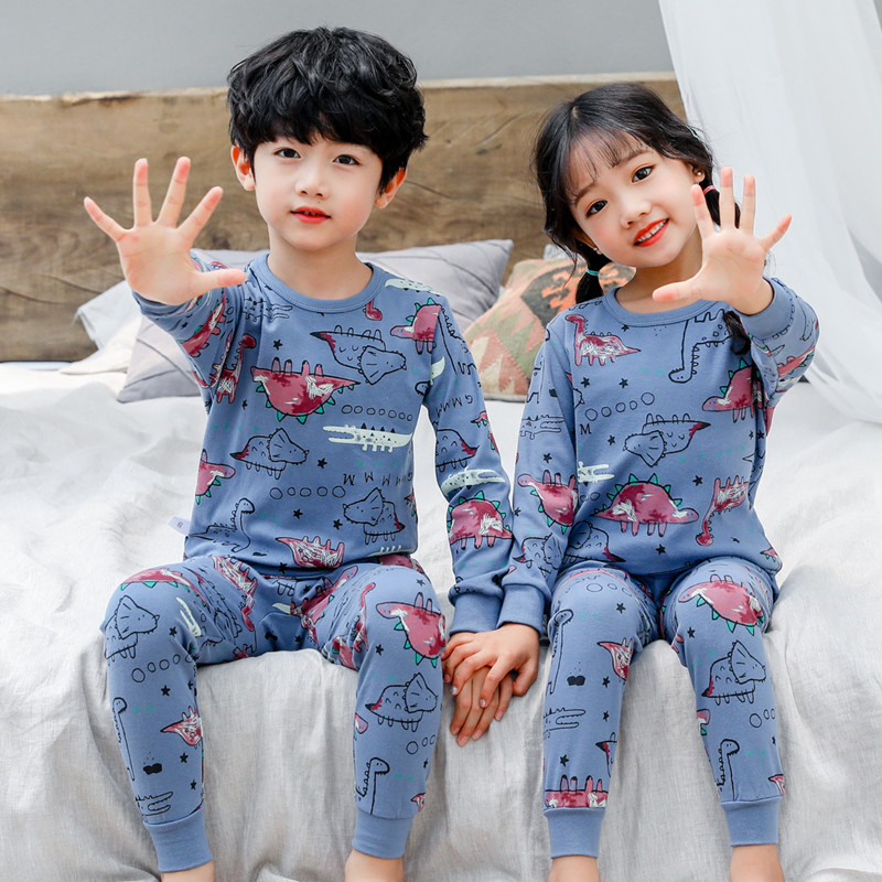 Children's cartoon cotton round neck men's and women's pajamas set COD