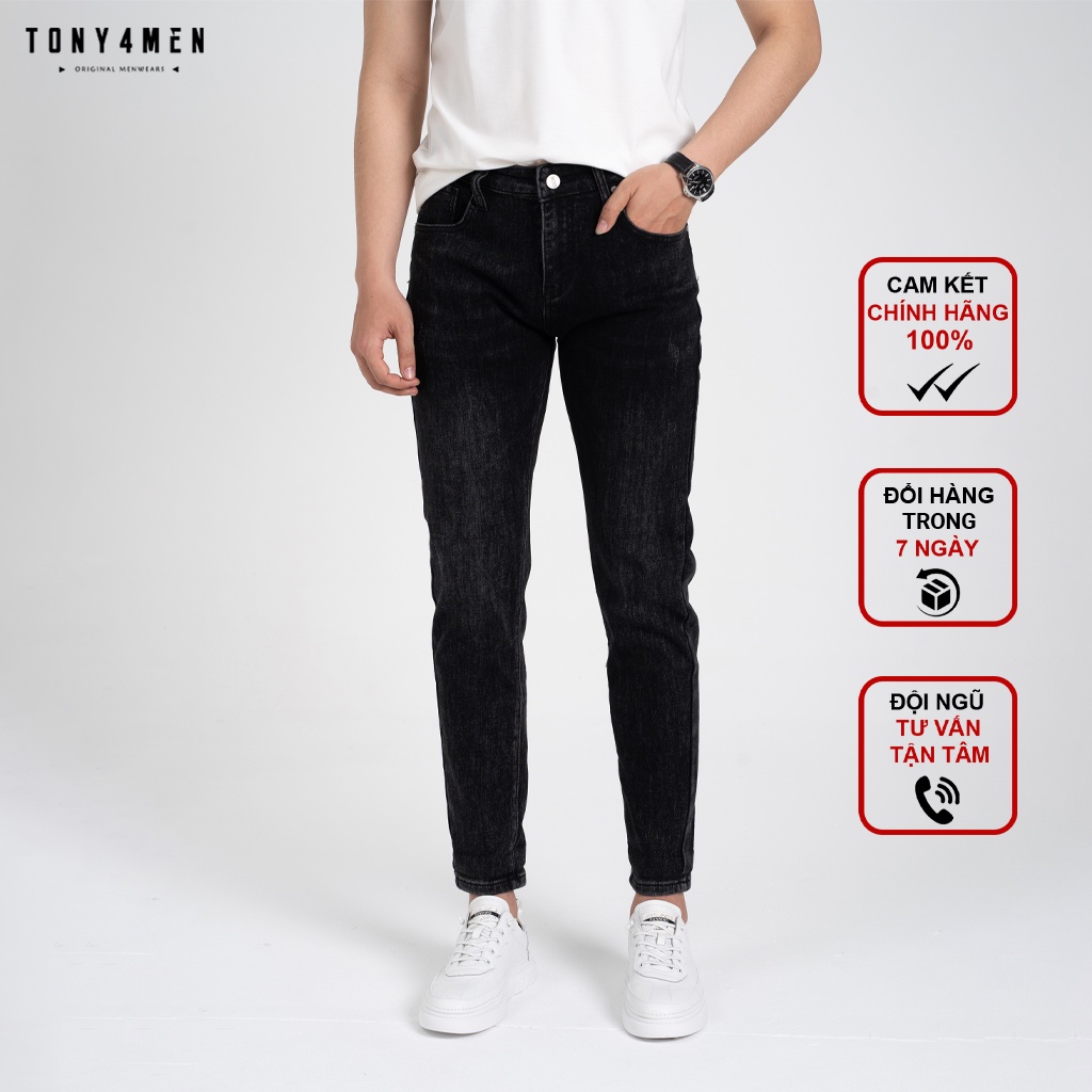 Quần Jeans Nam TONY4MEN Dáng Slimfit Màu Đen Trơn QJ1077