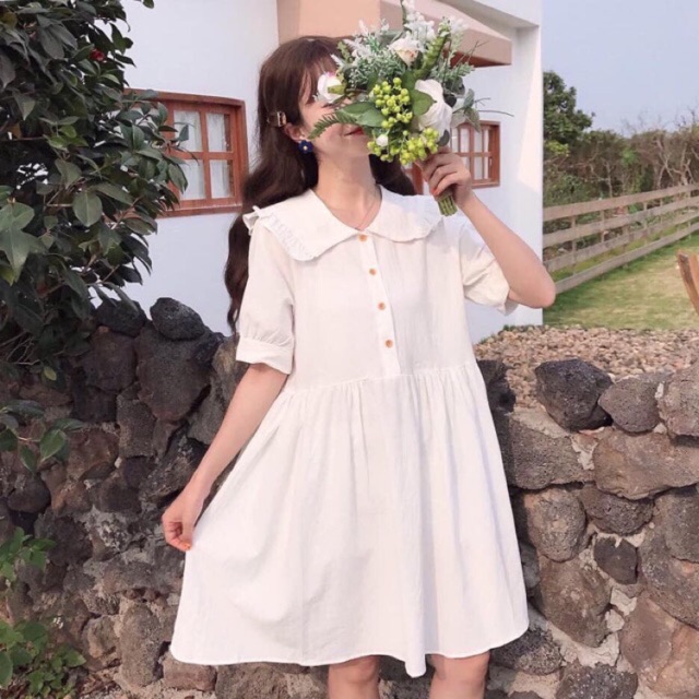 ĐẦM BABYDOLL TRẮNG CỔ SEN