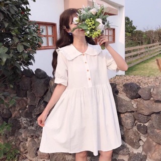 ĐẦM BABYDOLL TRẮNG CỔ SEN