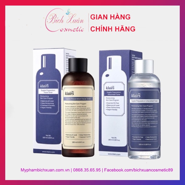 Nước cân bằng hoa hồng Klairs Supple Preparation Toner 180ml chính hãng