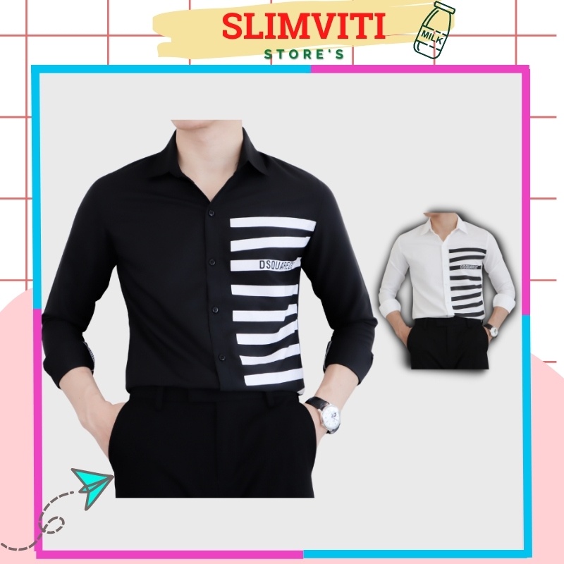 Áo Sơ Mi Nam Tay Dài Đen Trắng Cao Cấp Đẹp Thời Trang Hàn Quốc SLIMVITI