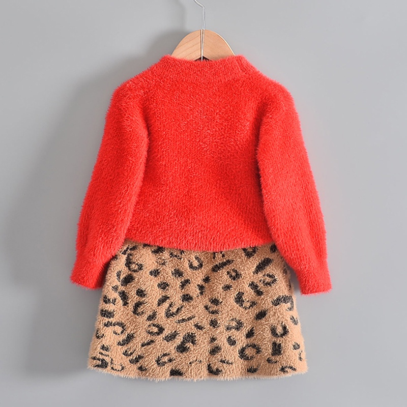 BEAR LEADER Bộ Áo Sweater + Chân Váy In Họa Tiết Da Báo Thời Trang Xuân Thu 2023 Mới Cho Bé Gái