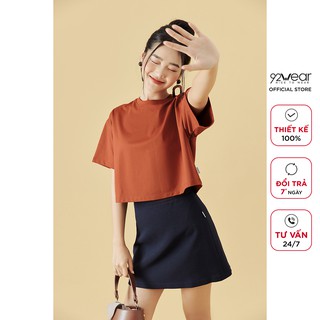 Áo thun nữ cotton ngắn tay cổ tròn 92WEAR, khóa kéo thân sau, trẻ trung năng động ATW1153