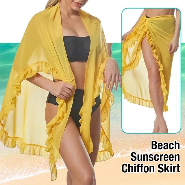Khăn quấn đi biển, khăn choàng ngoài bikini kín đáo dài viền bèo nhún gợi cảm nữ tính