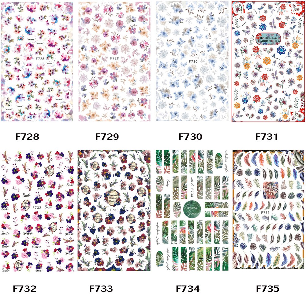 [Hàng mới về] Miếng dán trang trí móng tay họa tiết hoa lá và chữ cái phong cách 3d thủ công độc đáo