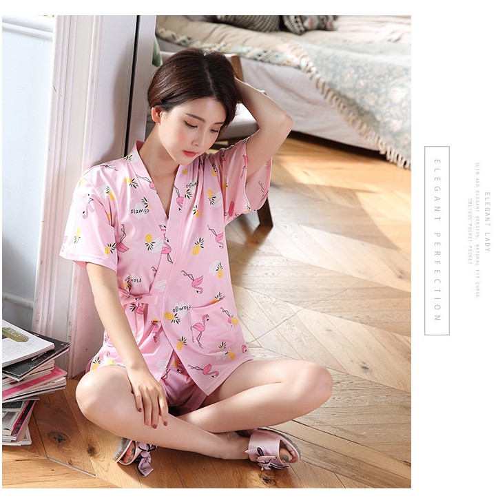 Đồ bộ yukata thun ngắn hồng lạc