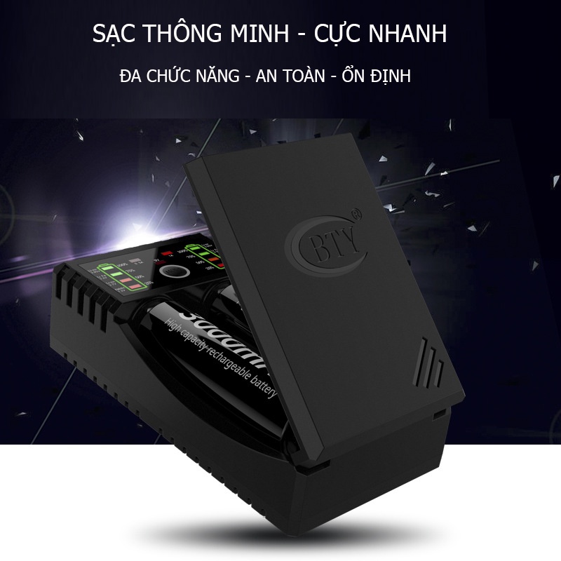 Bộ sạc pin AA 18650 đa năng BTY-V202+ - Có khả năng sạc nhiều loại pin, thay thế sạc điện thoại dự phòng