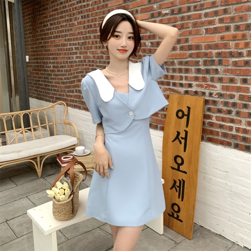 Đầm Ngắn Tay Cổ Bẻ Phong Cách Hàn Quốc Thời Trang Mùa Hè Hàng Mới Dành Cho Nữ 2022